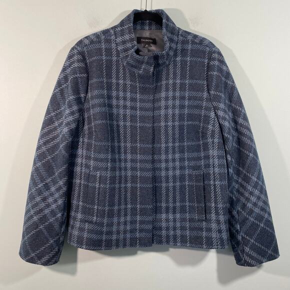 Talbots Women's Blue Plaid Wool Blend Button Up Coat Size 20 - Picture 1 of 9